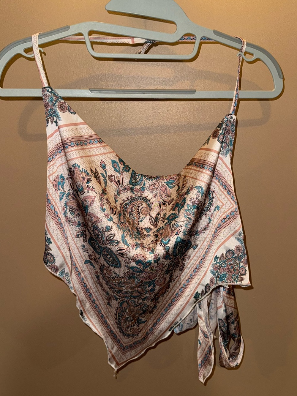 Paisley Satin Handkerchief Cami - Cream, Teal & Pink